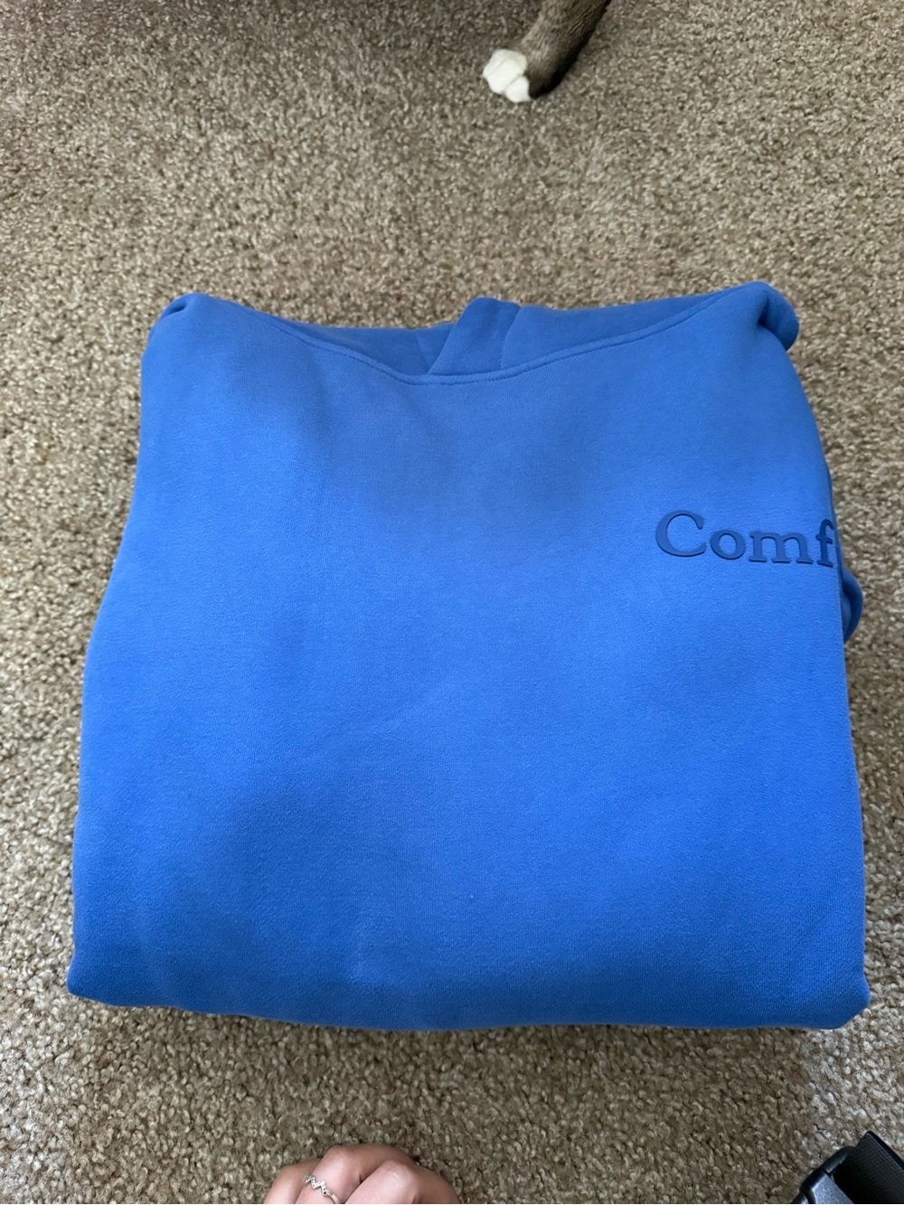 Blue Cozy Folded Sweatshirt with Partial 'Comf' Logo